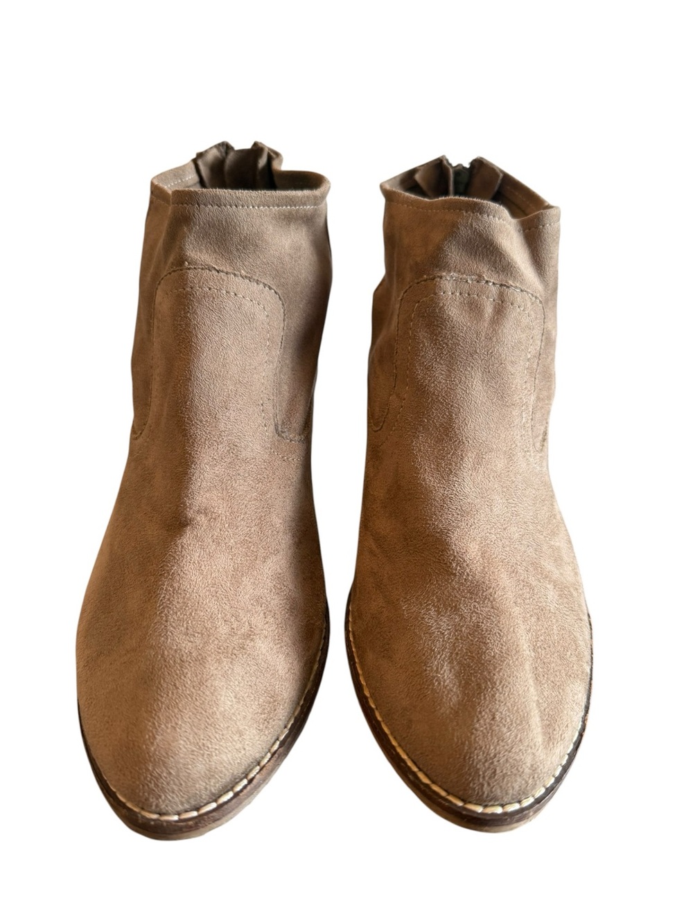 Dolce Vita Vegan Suede Ankle Booties Taupe Brown Stacked Heel Western Shoes Sz 9 - Picture 2 of 8